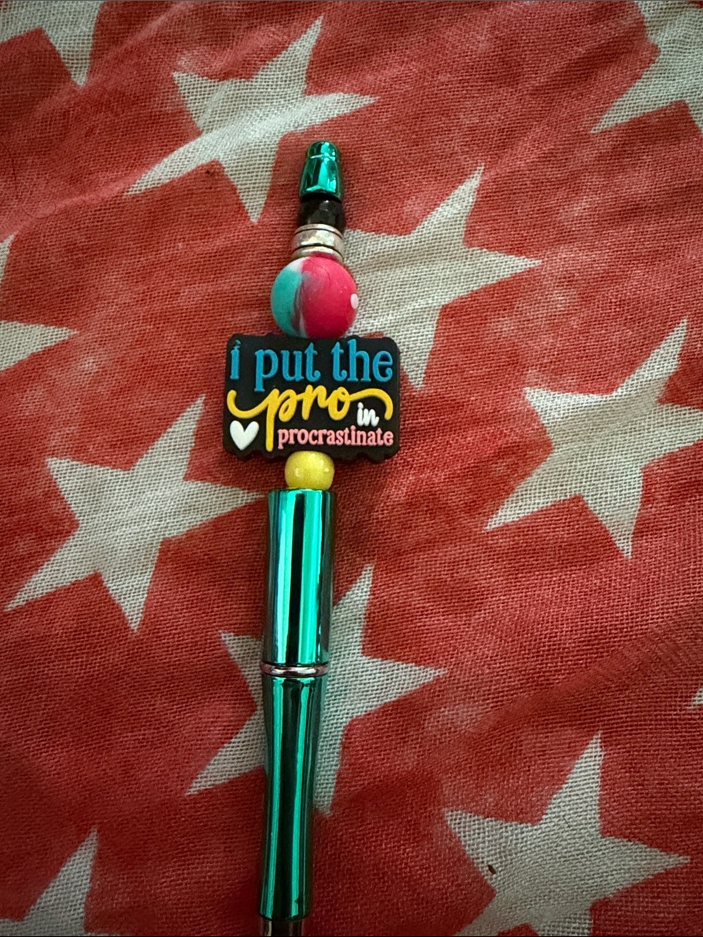 Teal Beaded Pen Topper - I Put the Pro in Procrastinate 2/$10